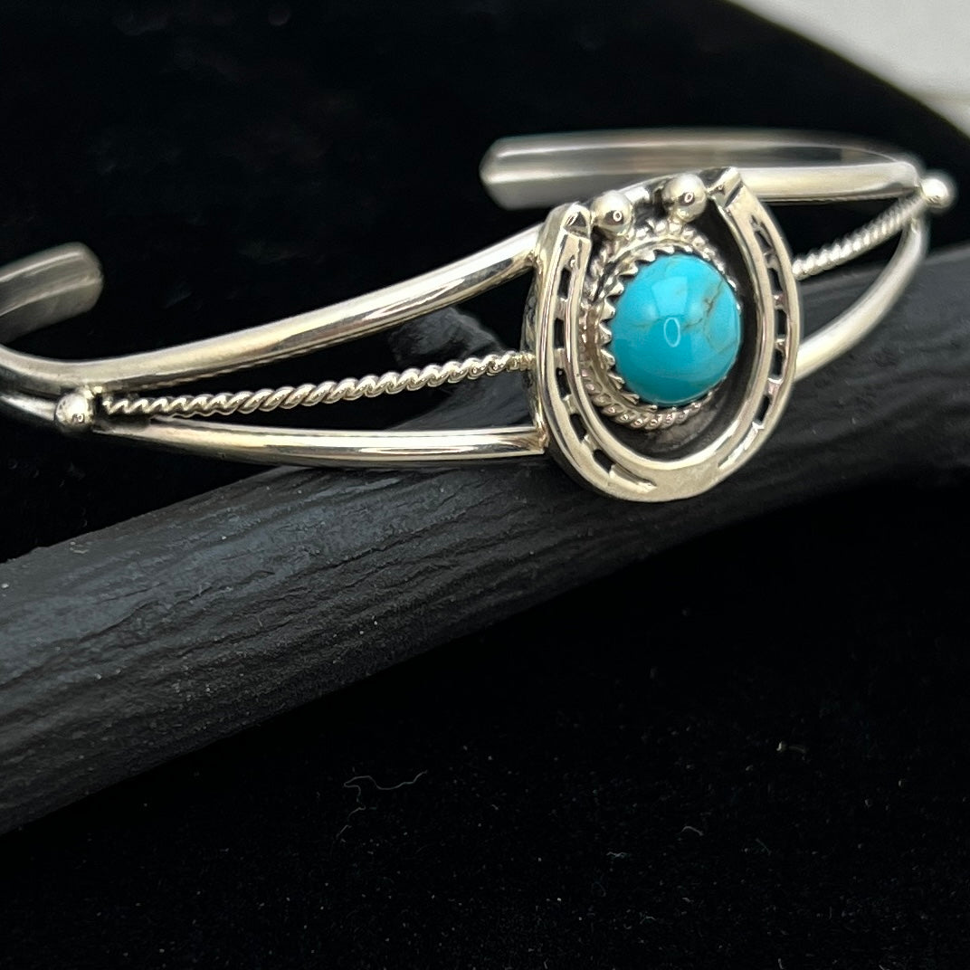6 1/4" Kingman Turquoise Horseshoe Cuff Bracelet Sterling Silver Letricia Largo BR55