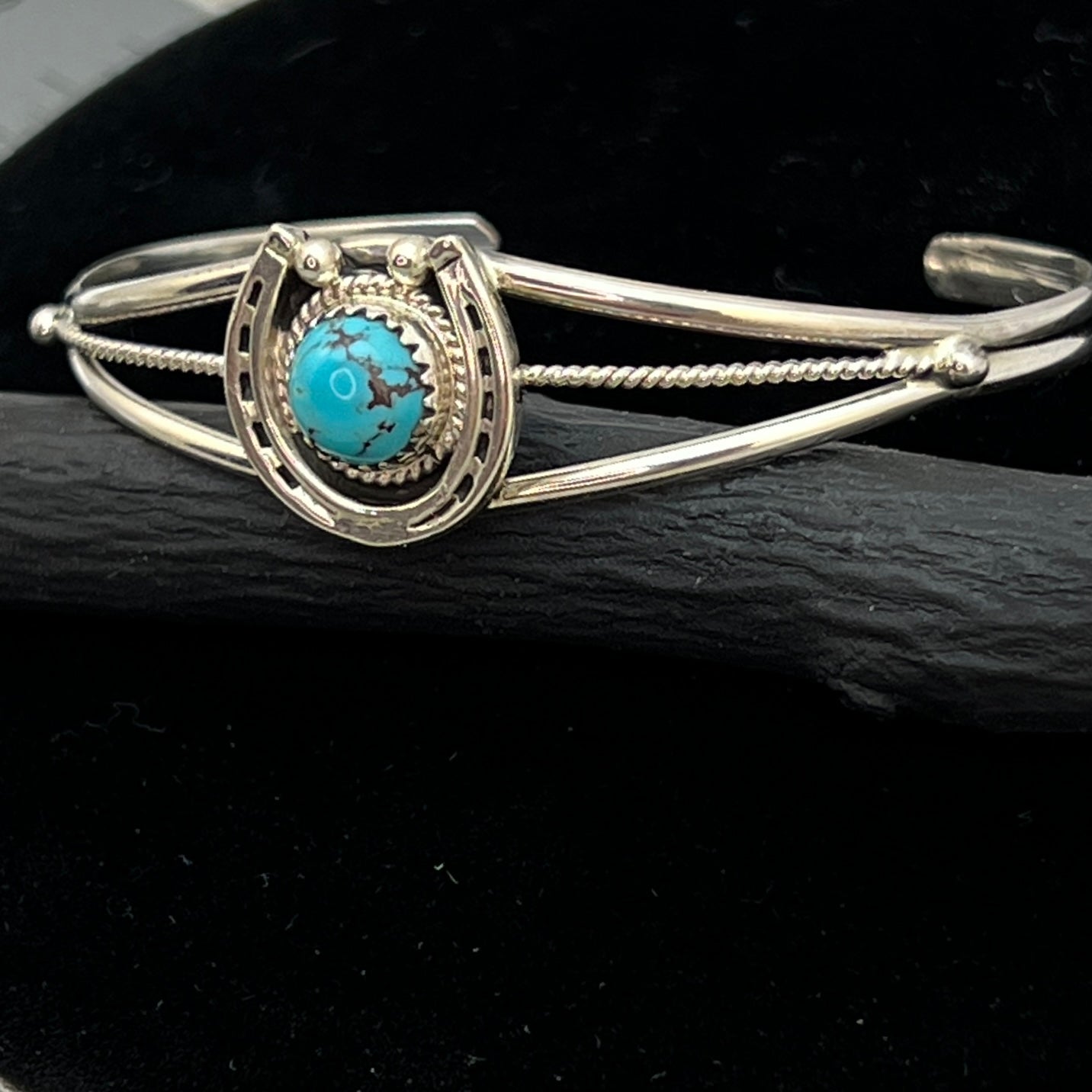 6 1/4" Kingman Turquoise Horseshoe Cuff Bracelet Sterling Silver Letricia Largo BR48