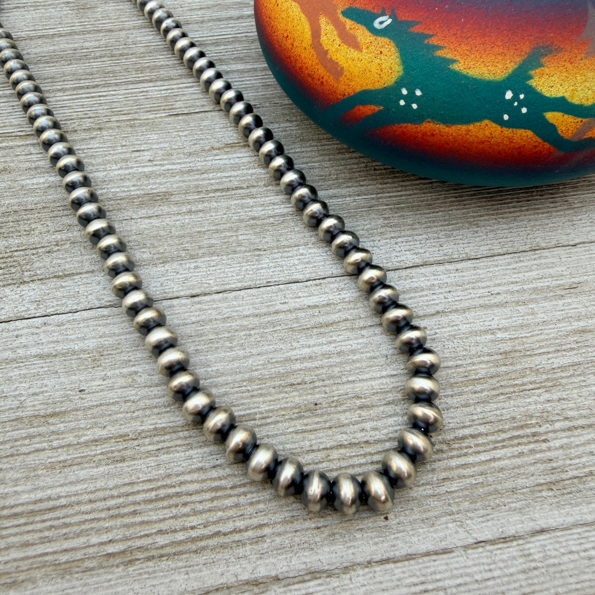 16" Sterling silver Navajo handmade 6mm oval bead Pearl necklace Bryannen Halwood