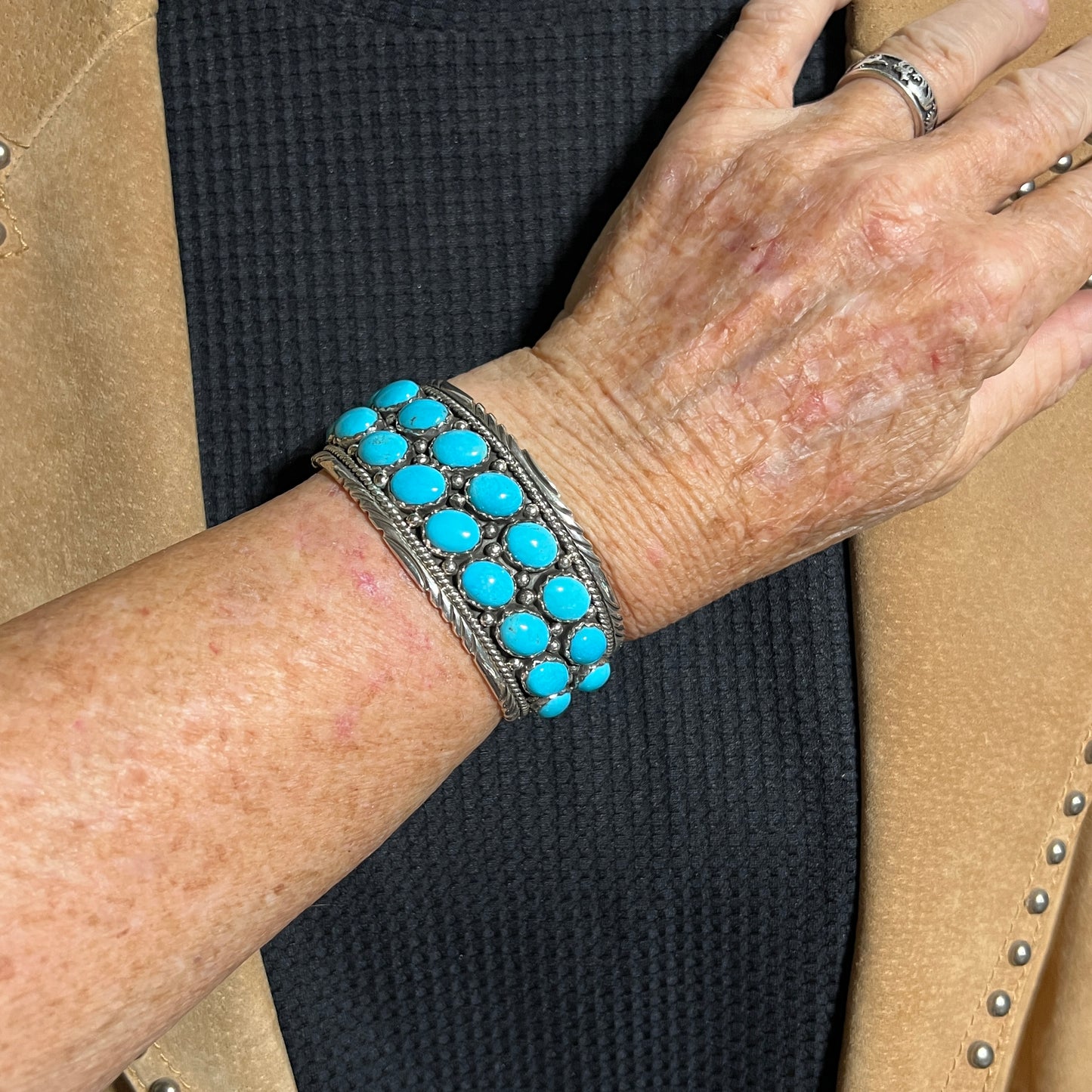 6 1/2" Blue Kingman Turquoise cuff bracelet sterling silver Jennifer Calliditto  BR6