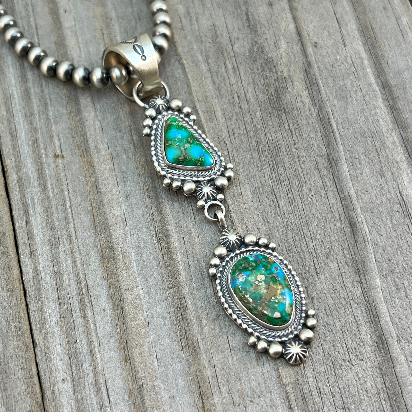18" Necklace Sonoran Gold turquoise Tom Lewis Sterling silver Navajo 826