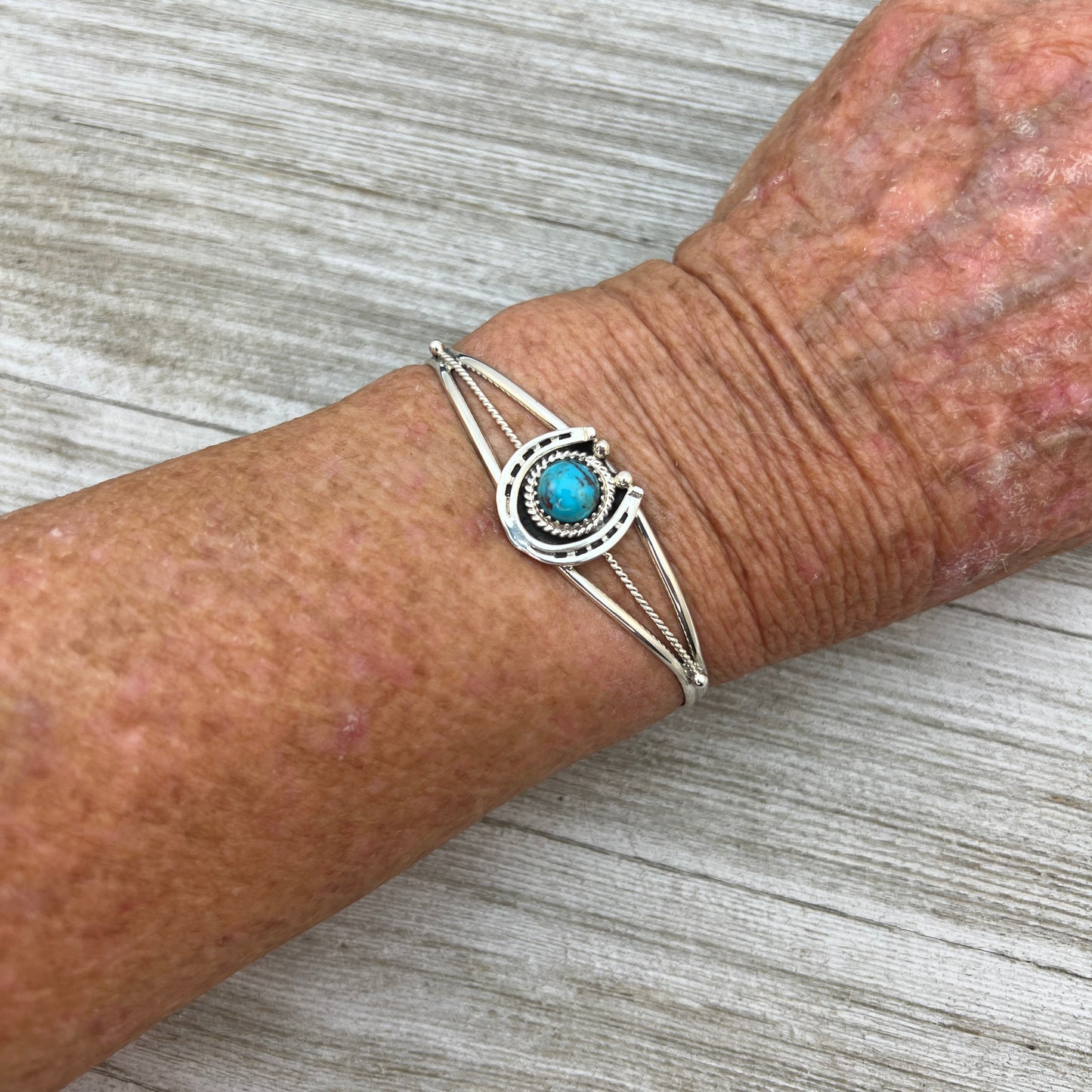6 1/4" Kingman Turquoise Horseshoe Cuff Bracelet Sterling Silver Letricia Largo BR54