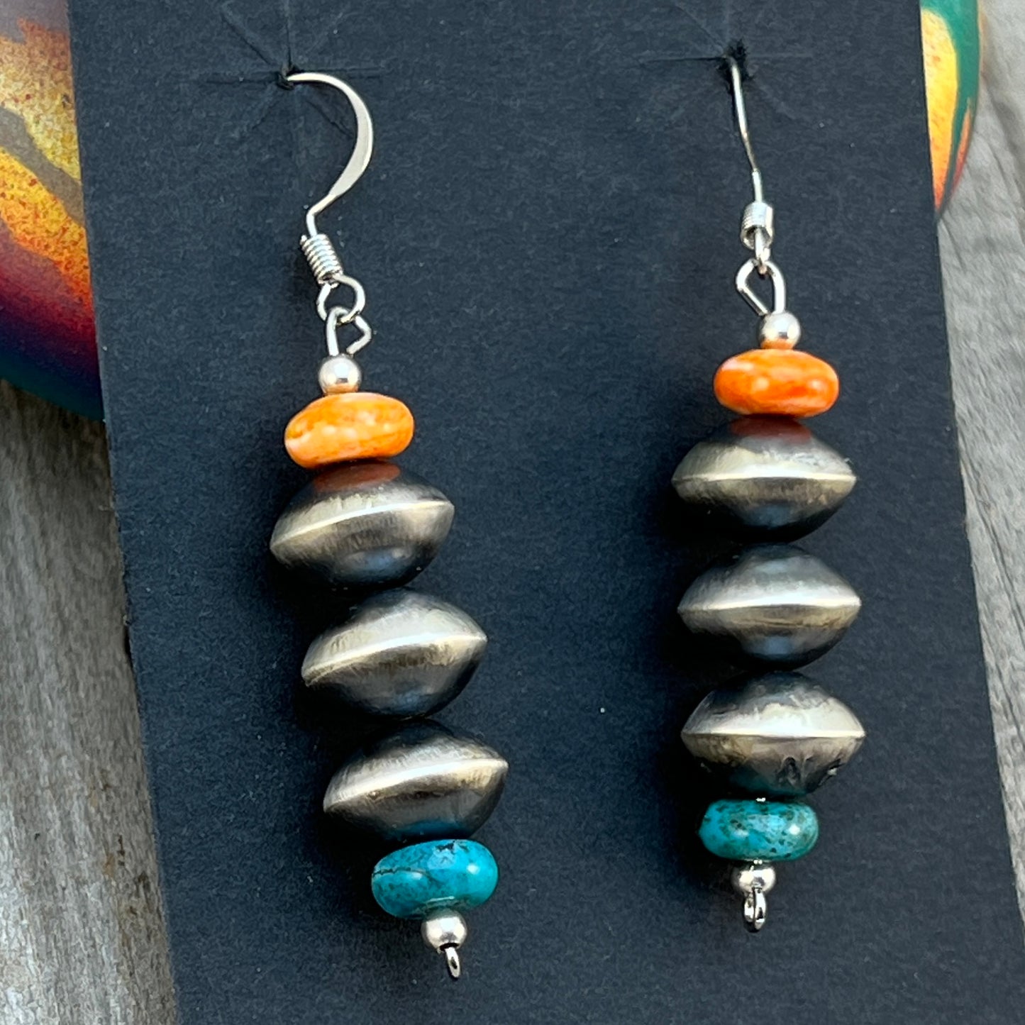 Sterling silver handmade bead earrings Navajo Pearl signed Ashanti Nez 682