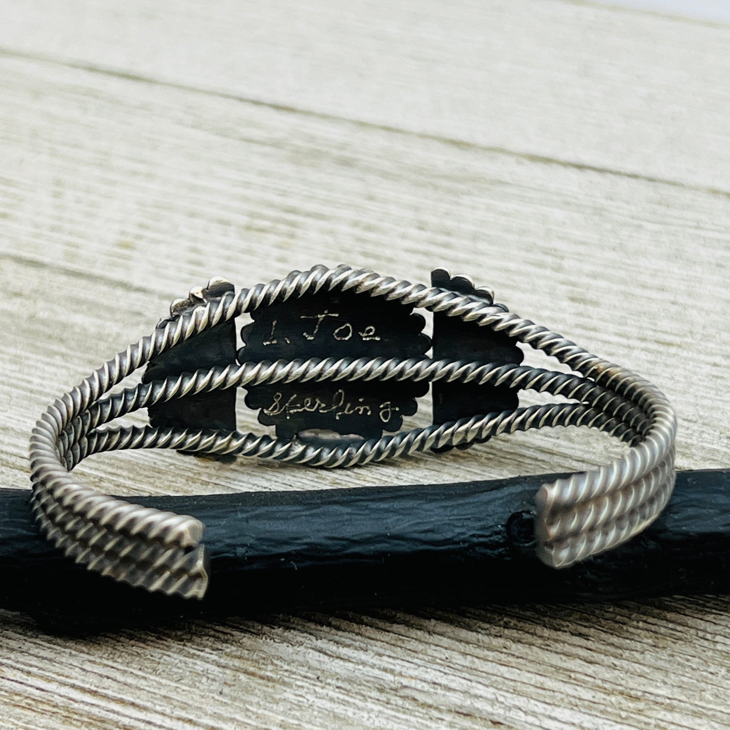 6" Sterling Silver Concho cuff bracelet with twisted wire rope trim Navajo BR40