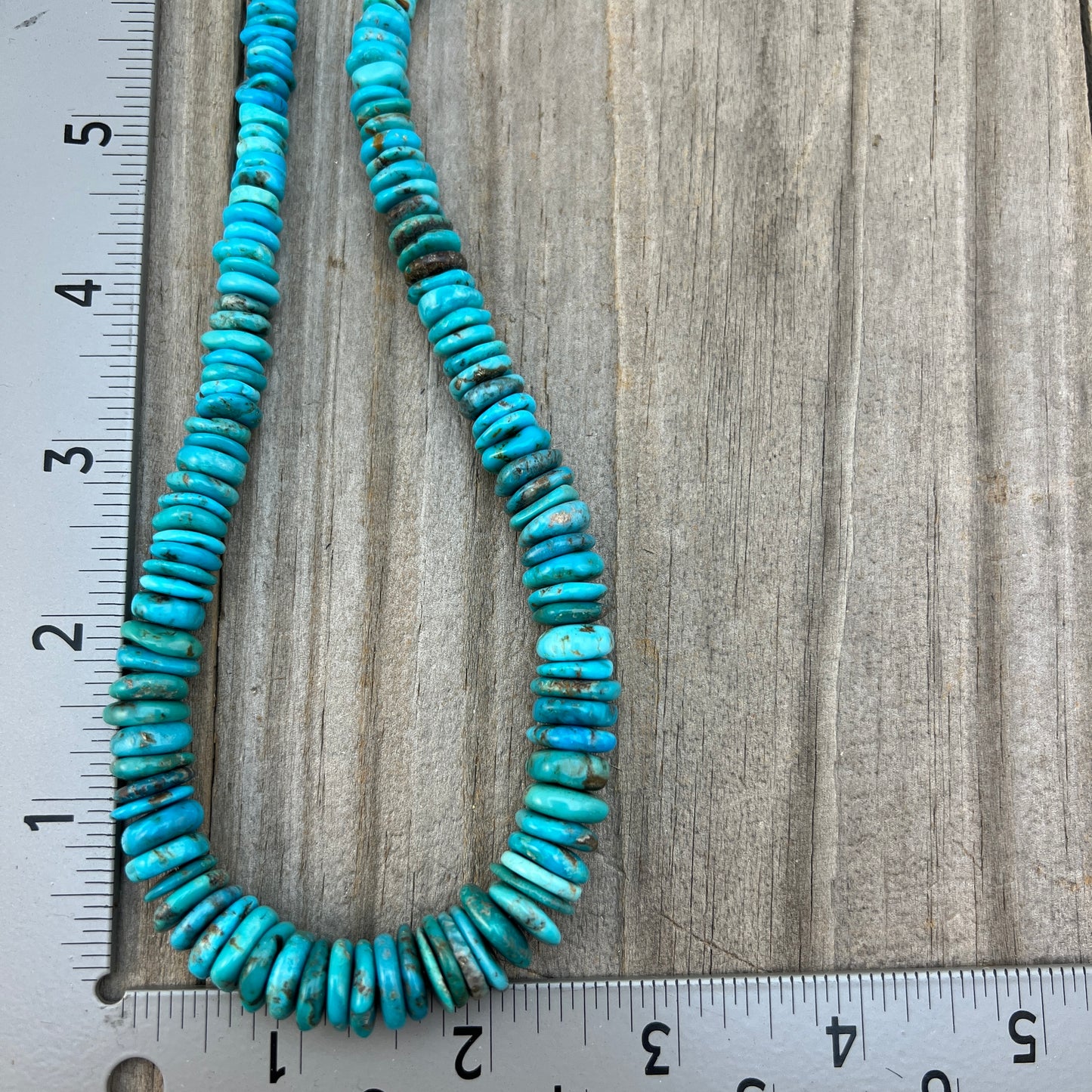 22" blue Turquoise graduated rondelle bead necklace choker Doreen Jake Navajo 782