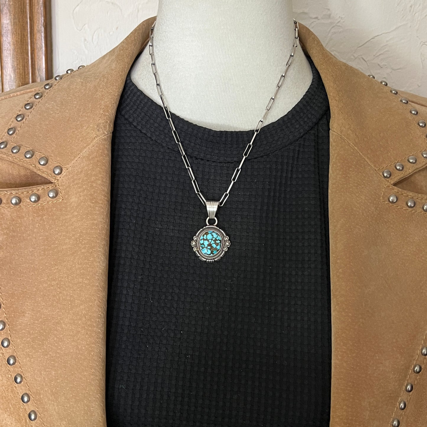 Kingman Turquoise pendant sterling silver Marita Benally Navajo 757