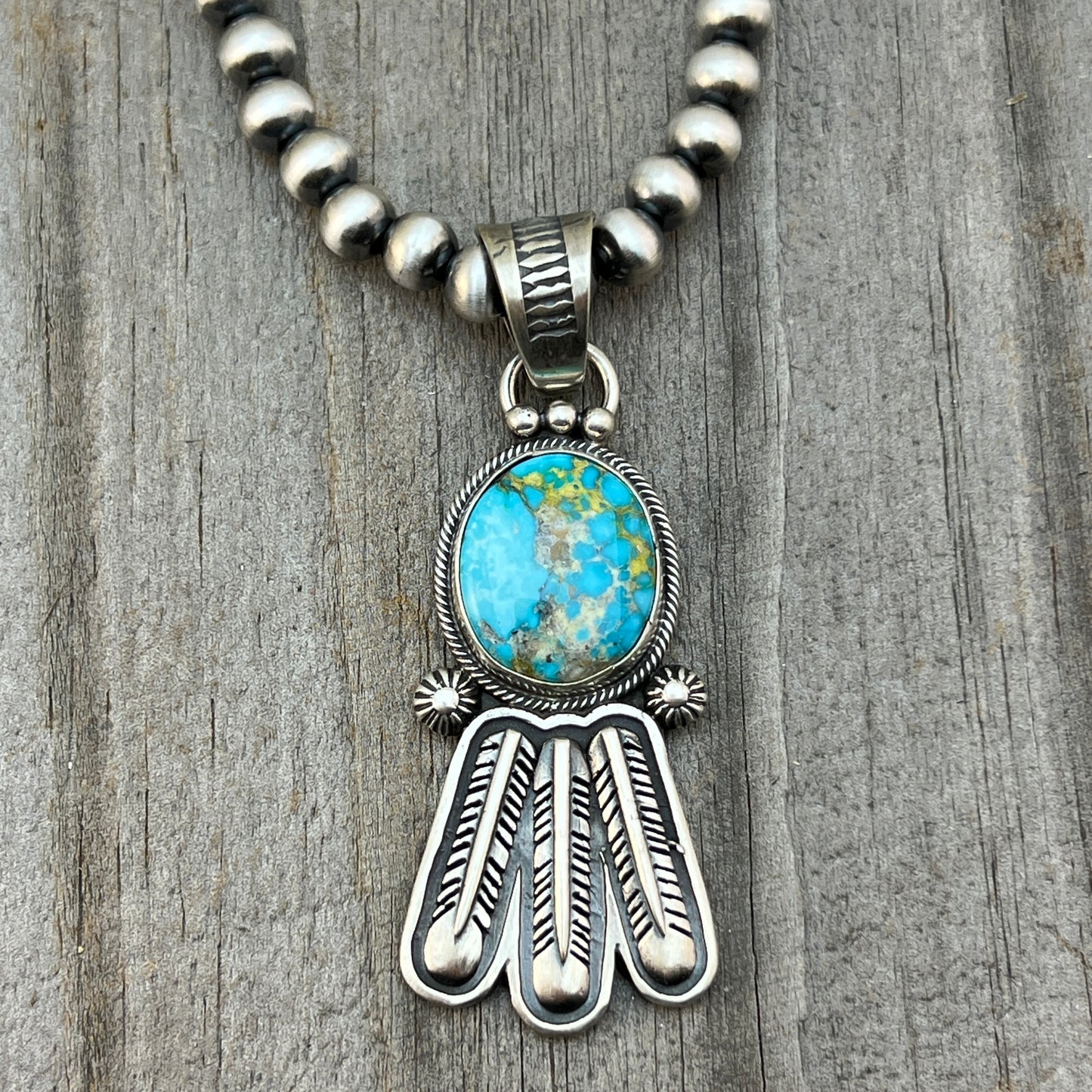 18" Sonoran Turquoise necklace sterling silver 6mm bead Verley Betone Navajo 770