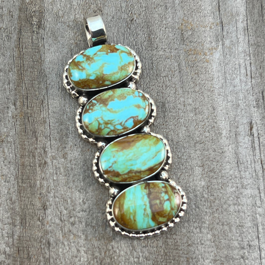 Turquoise vertical bar Pendant Sterling silver Navajo handmade Marie Bahe 538