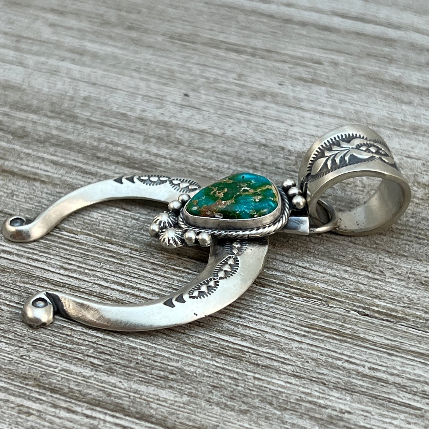 Sonoran Gold Turquoise Naja Pendant Samuel Yellowhair Sterling Silver 604