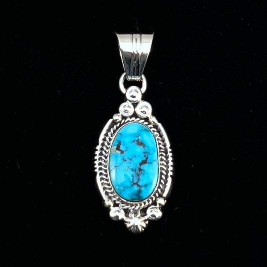 Blue Kingman Turquoise Pendant Navajo handmade Daniel Benally sterling silver