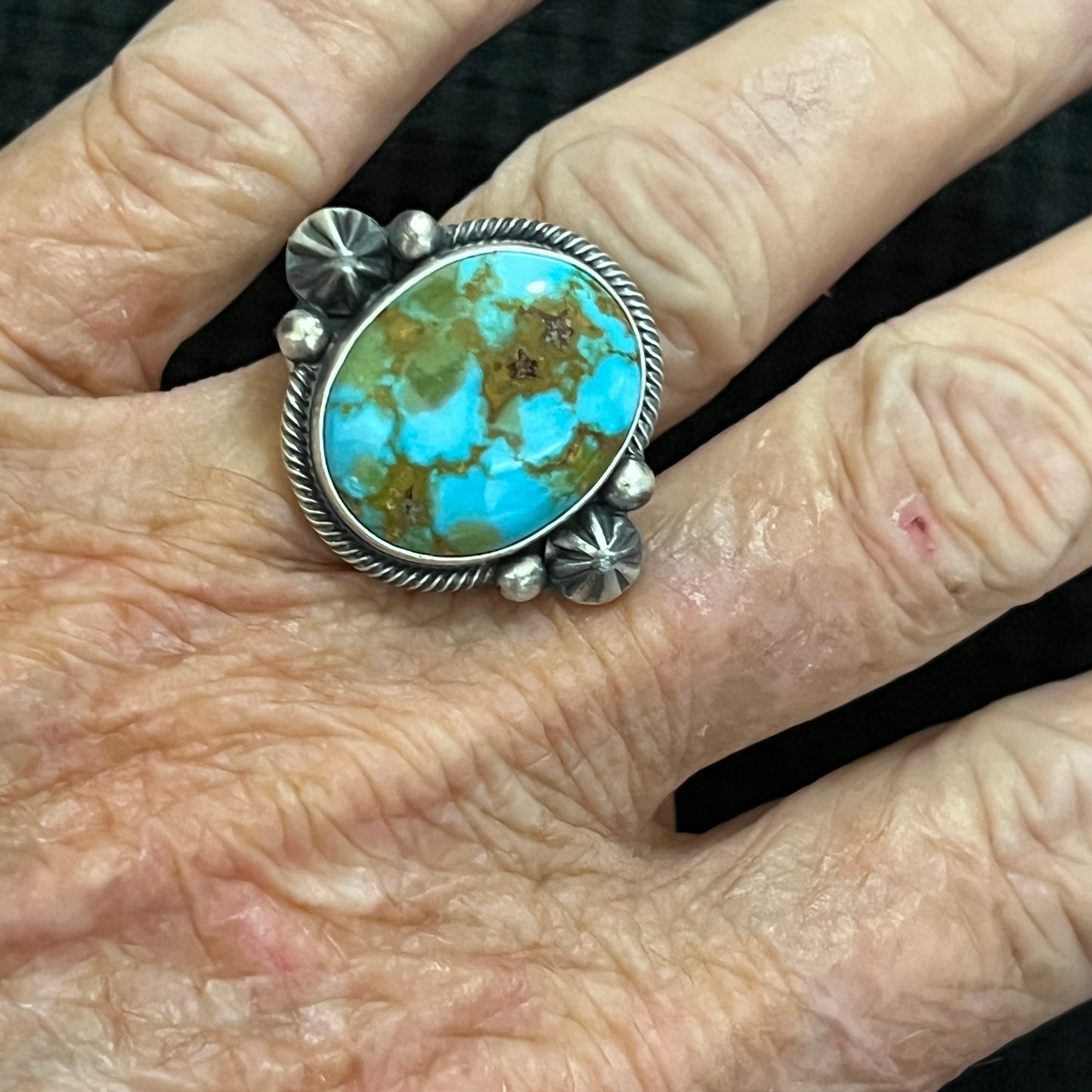 Size 9.5 High Grade Natural Kingman Polychrome Turquoise ring Navajo Daniel Benally