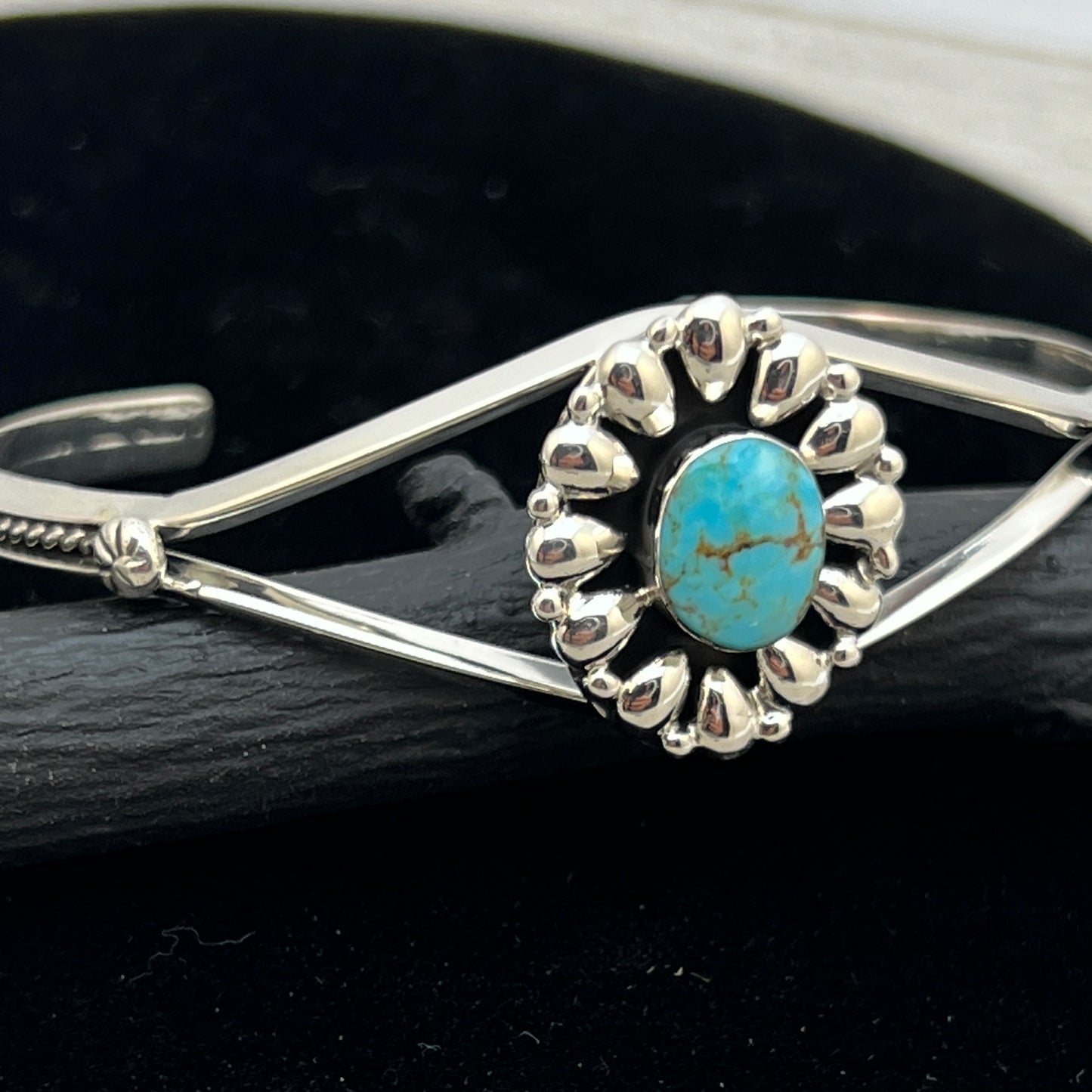 6 1/2" Stamped Navajo sterling silver turquoise cuff bracelet BR61