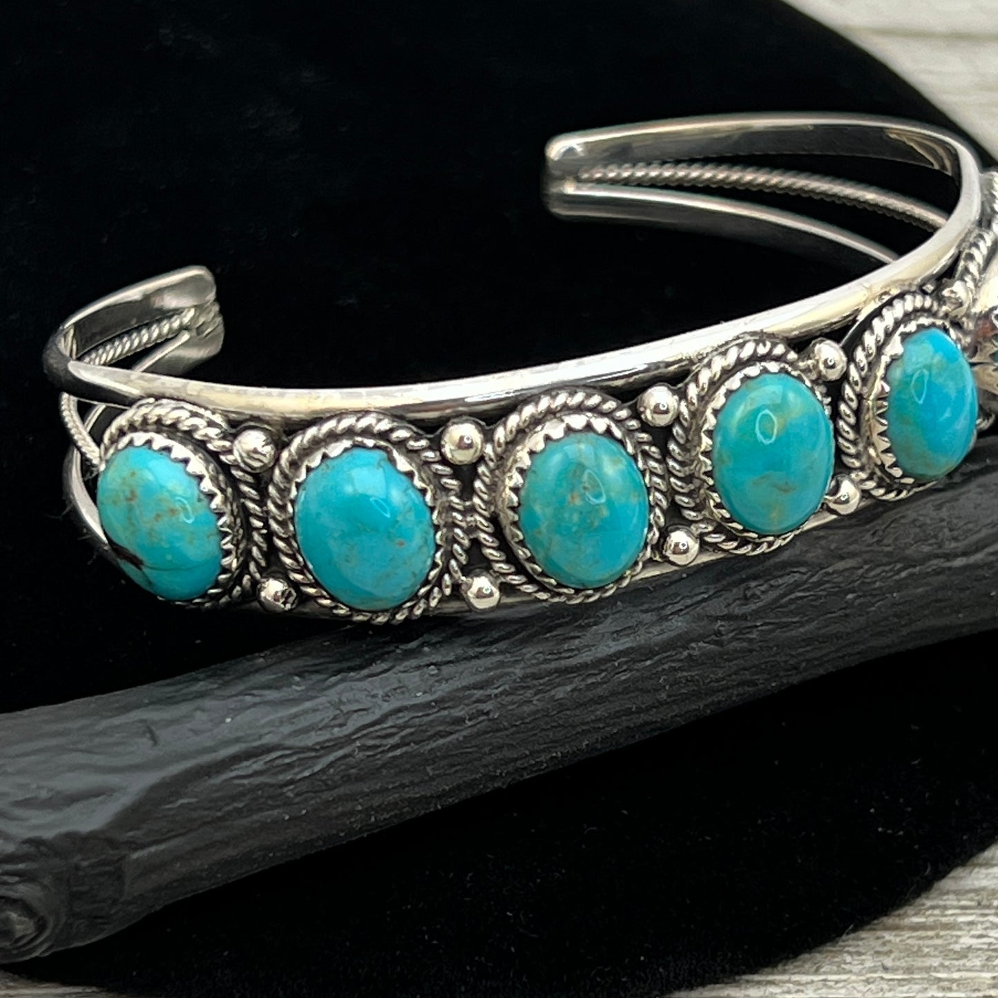 6 3/4" Campitos Turquoise Cuff Bracelet Sterling Silver Verley Betone BR43