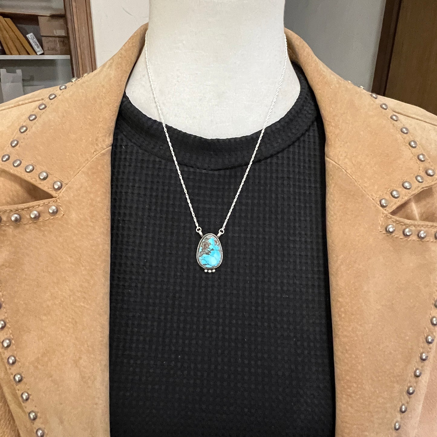 18 1/2" Kingman Turquoise Sterling silver Necklace Navajo handmade Sharon McCarthy