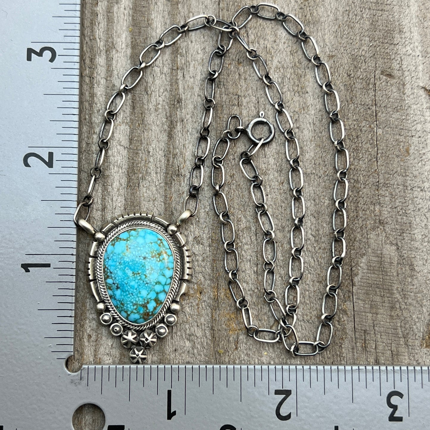 18" Kingman Spiderweb Turquoise Necklace Sterling silver Navajo Daniel Benally 600