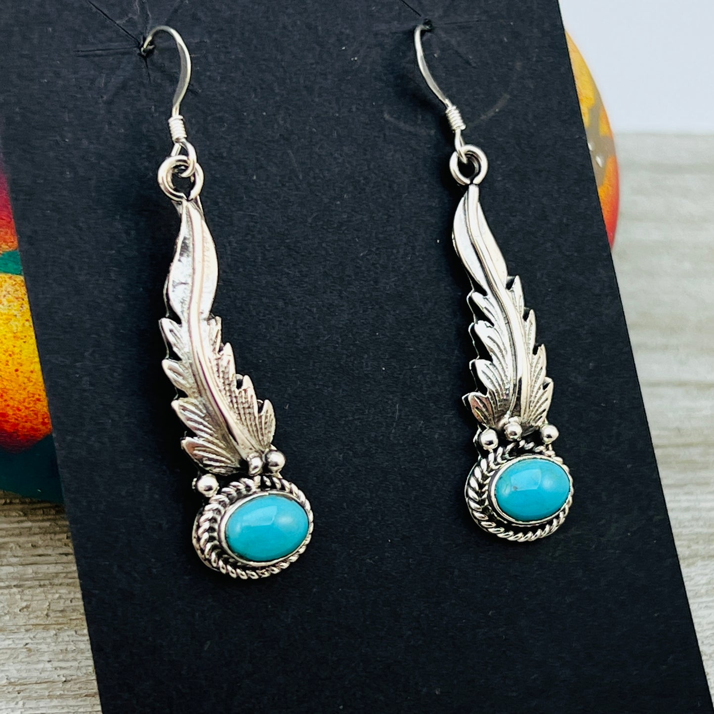 Turquoise  earrings sterling silver Rita Largo Navajo handmade ER35