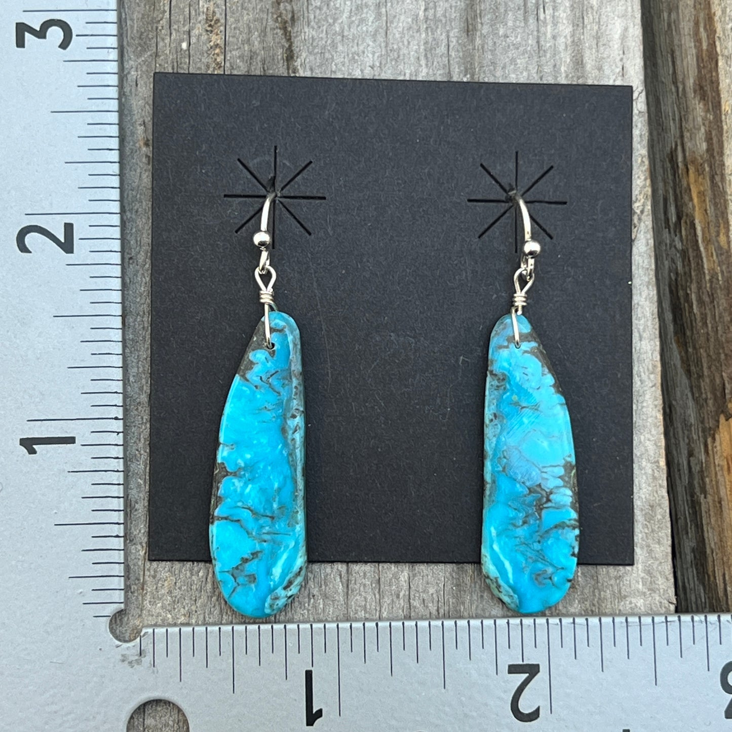 Blue Kingman Turquoise slab earrings Ronald Chavez Santo Domingo 619
