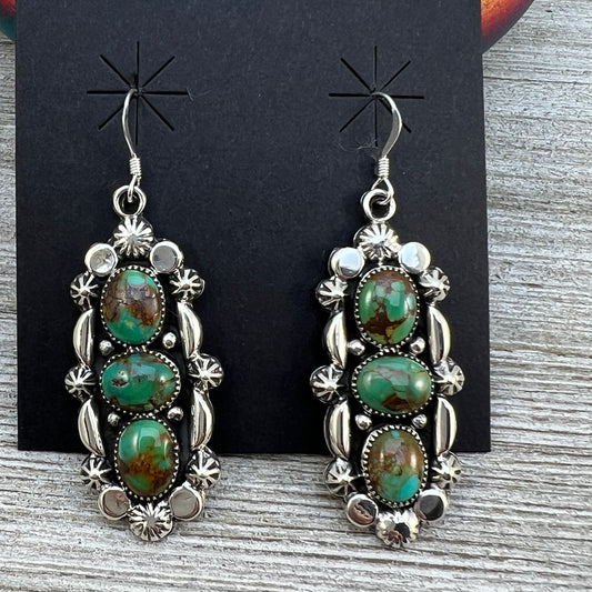 Kingman turquoise dangle earrings sterling silver turquoise Emerson Delgarito 405