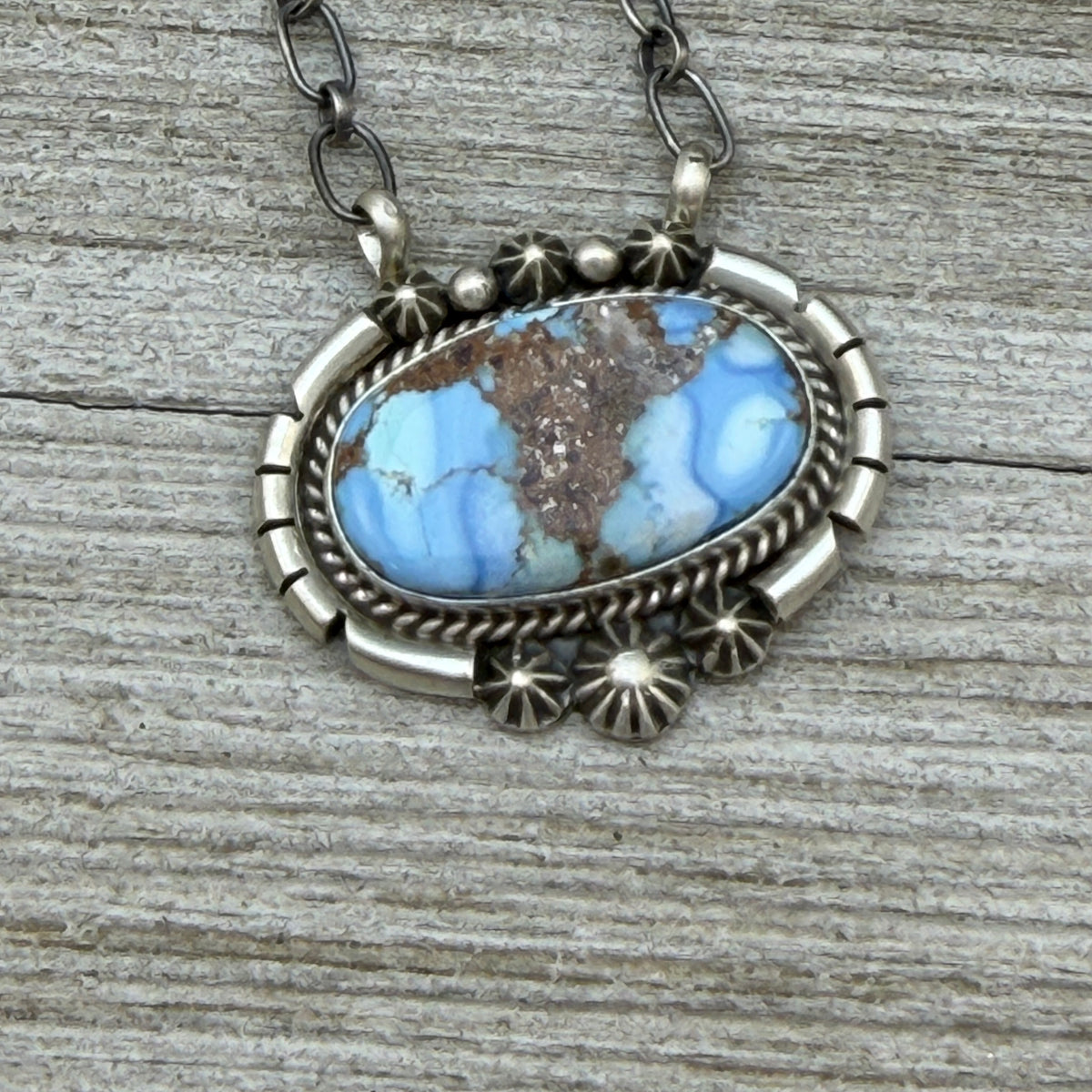 Golden Hills turquoise station necklace Sterling Silver Navajo Samuel Yellowhair NK32