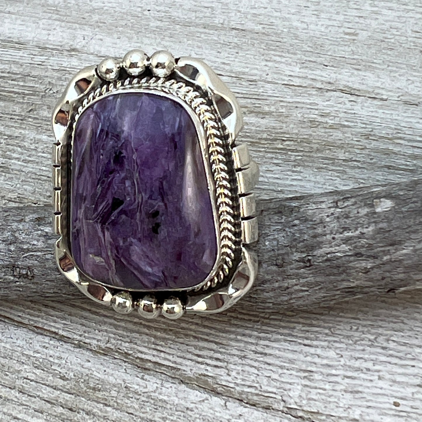 Size 9 Charoite sterling silver handmade ring #13 Navajo Samuel Yellowhair