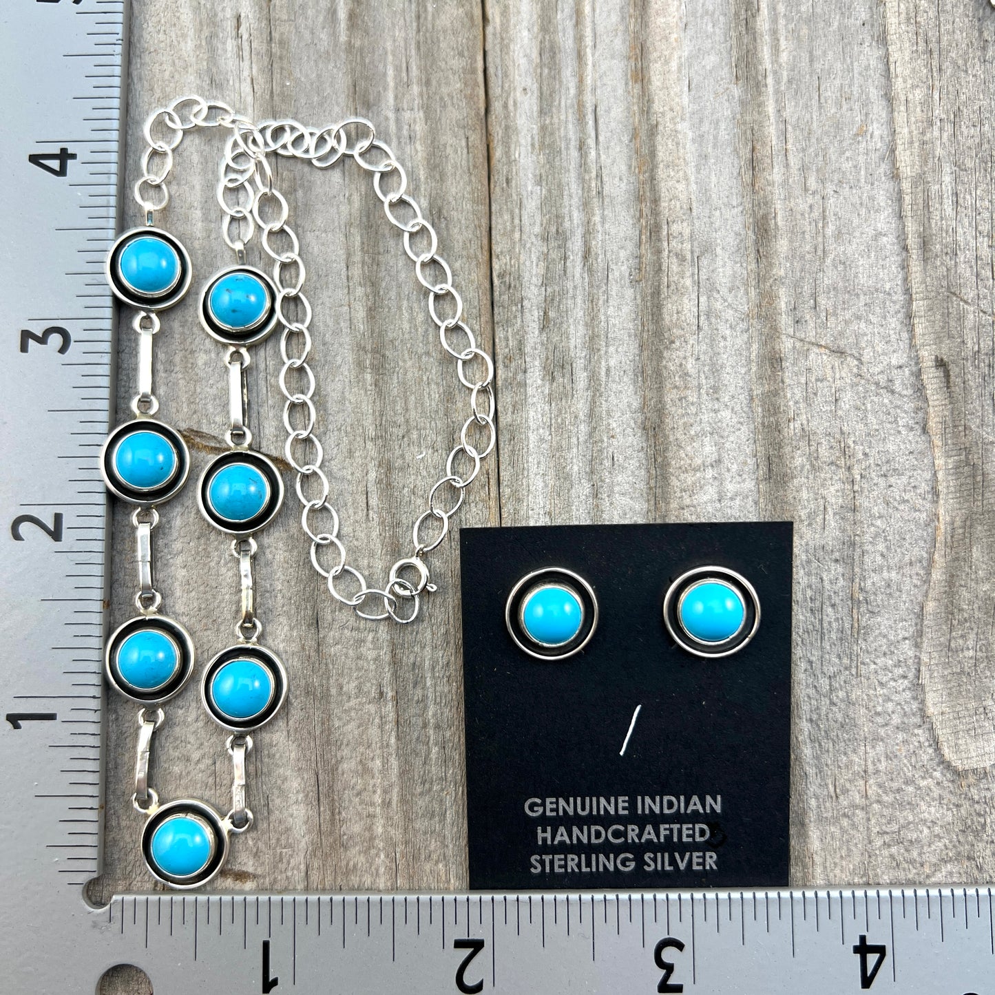 Blue Campitos turquoise Choker Earrings set Sterling Silver Navajo Martin Perry 655