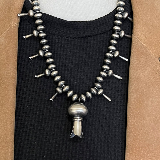 22" Handmade sterling silver Navajo Beads by Preston Haley Squash Blossom Necklace