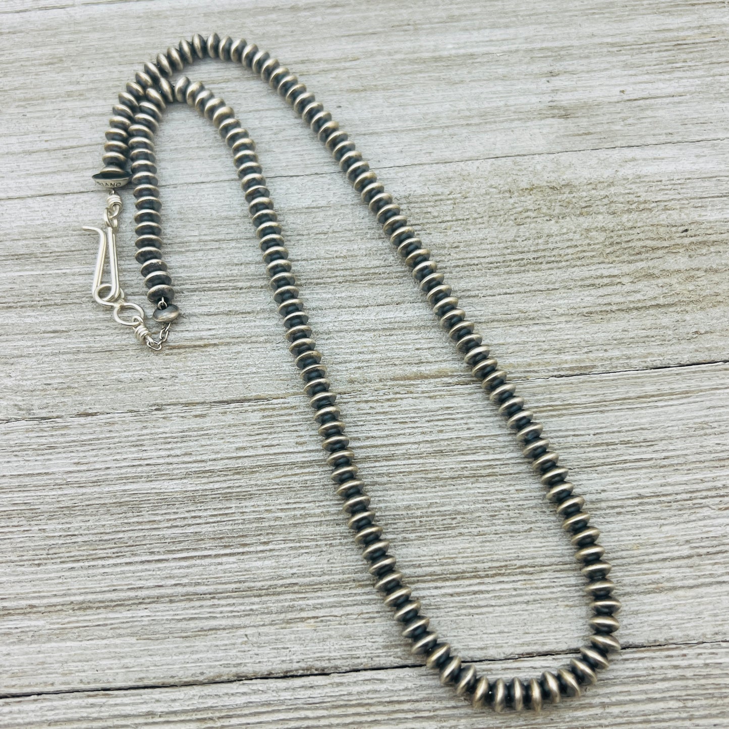 18" Sterling silver Navajo handmade 5mm saucer bead Pearl necklace Dorinda Mariano