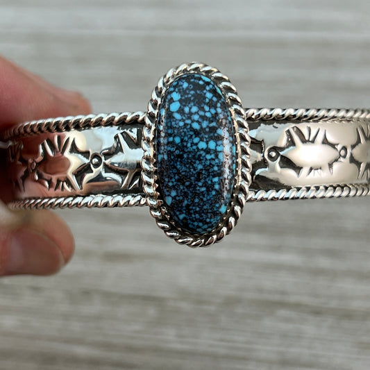 7" Blue Kingman Spiderweb Turquoise Cuff Bracelet Navajo Jason Bahe signed