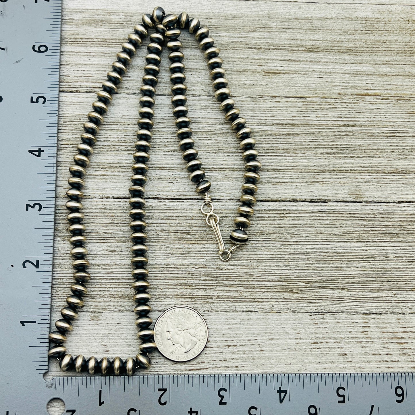 24" Sterling silver Navajo handmade 7mm oval bead Pearl necklace Bryannen Halwood 706