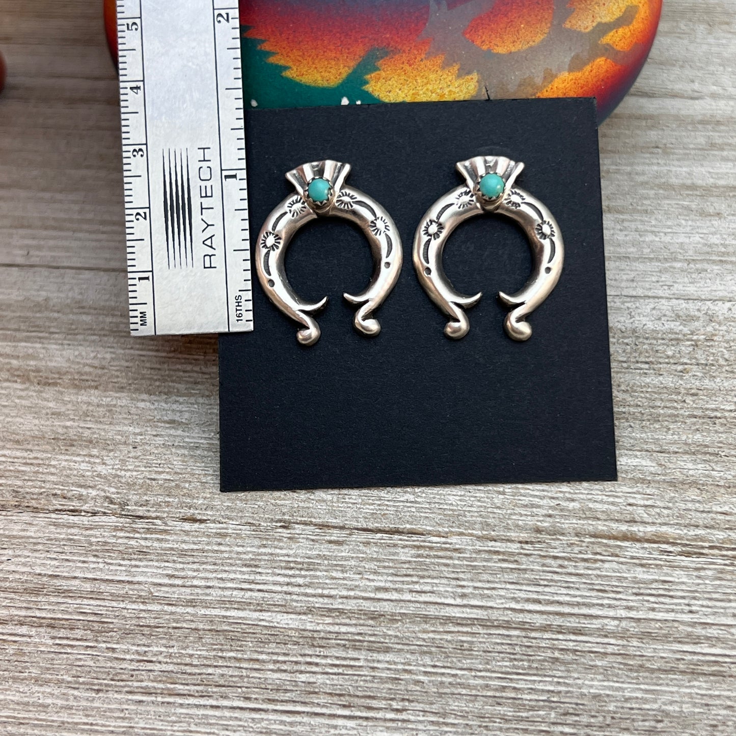 Blue Turquoise Naja post Earrings 2, Navajo Paige Gordon Sterling Silver