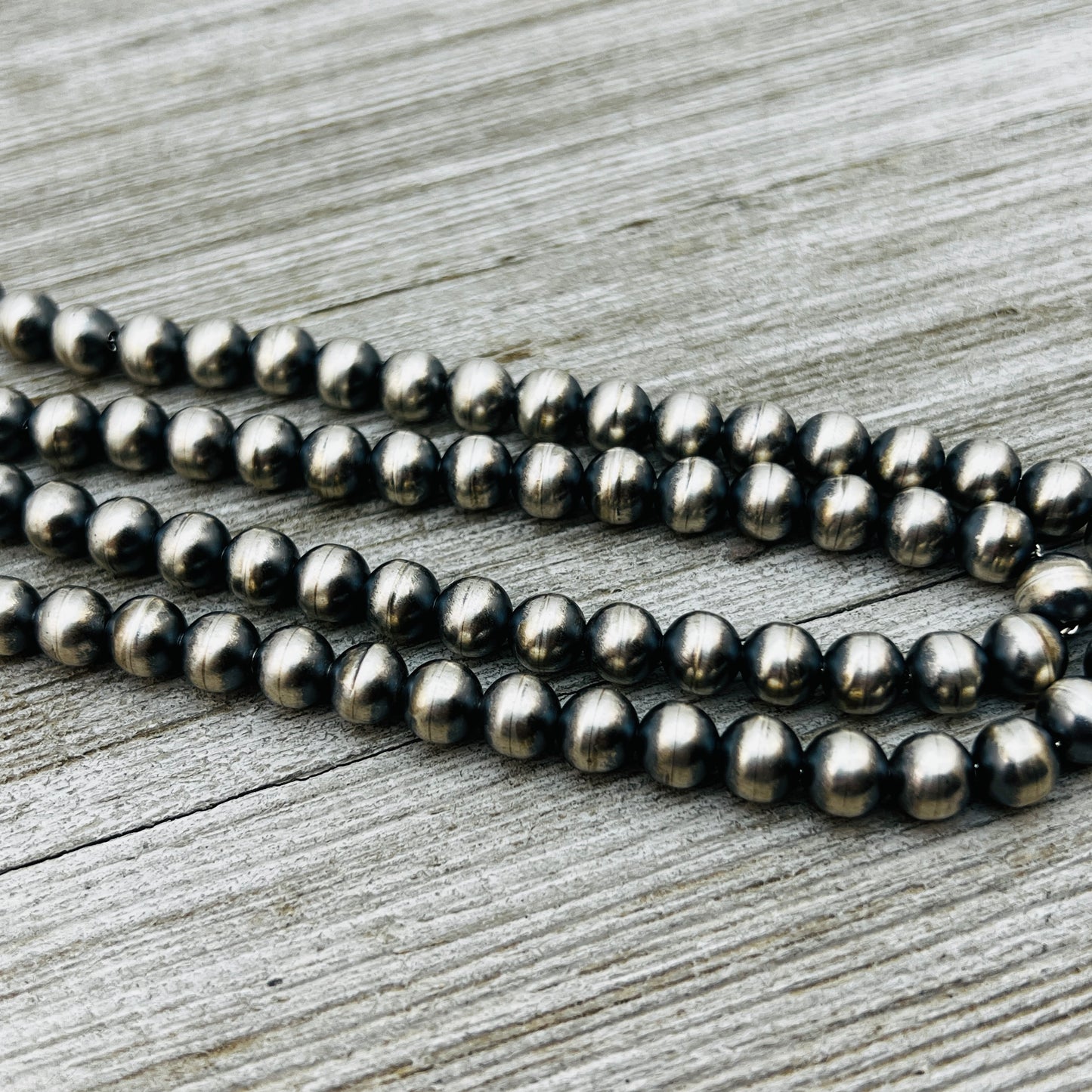 18" Sterling silver handmade Navajo Pearl 7mm round Bead Necklace Dorinda Mariano signed