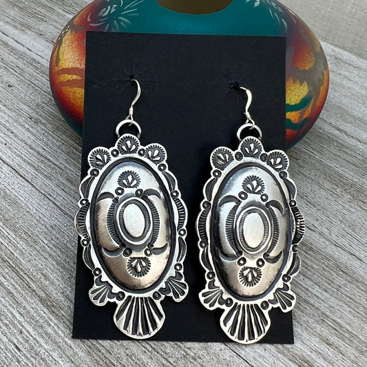 Hand Stamped oval concho earrings, sterling silver, Eva and Linberg Billah