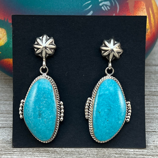 Simple Turquoise dangle earrings sterling silver Navajo Raymond Yazzie 2