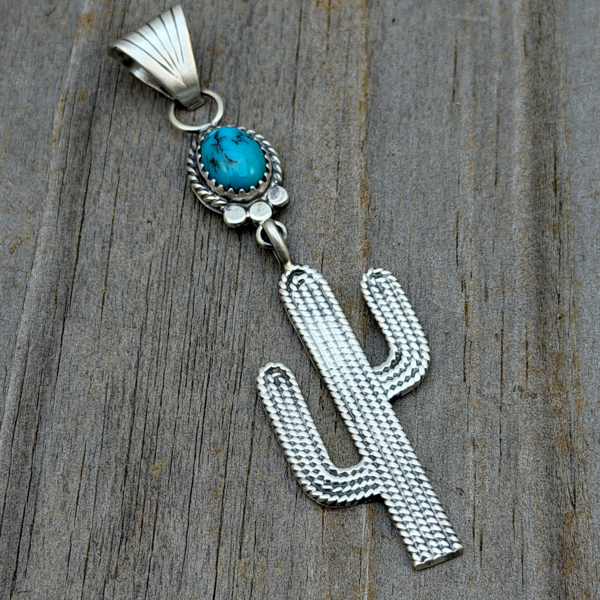 Blue Campitos Turquoise Cactus Pendant Sharon McCarthy Navajo Sterling Silver PD9