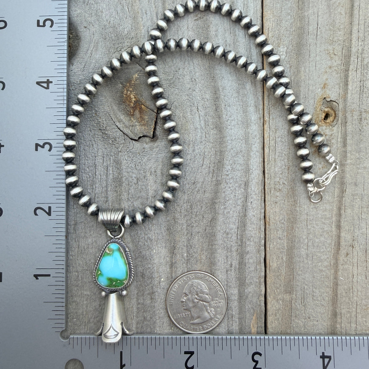16" Sonoran Turquoise Squash Blossom Necklace Sharon McCarthy Sterling silver NK51