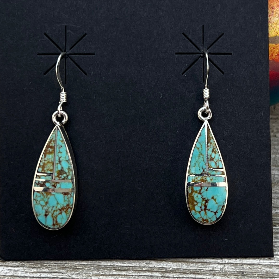 Inlay teardrop dangle earrings Turquoise Navajo handmade James Manygoats