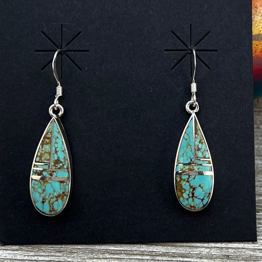 Inlay teardrop dangle earrings Turquoise Navajo handmade James Manygoats