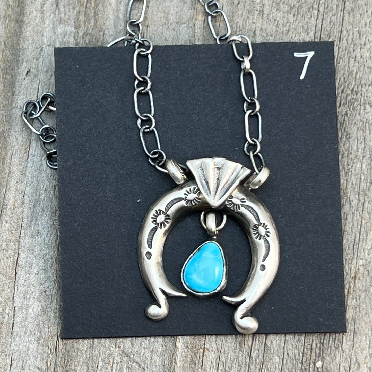 18 1/2" Blue Kingman Turquoise Naja Necklace Sterling silver Navajo Annette Chiquito 706