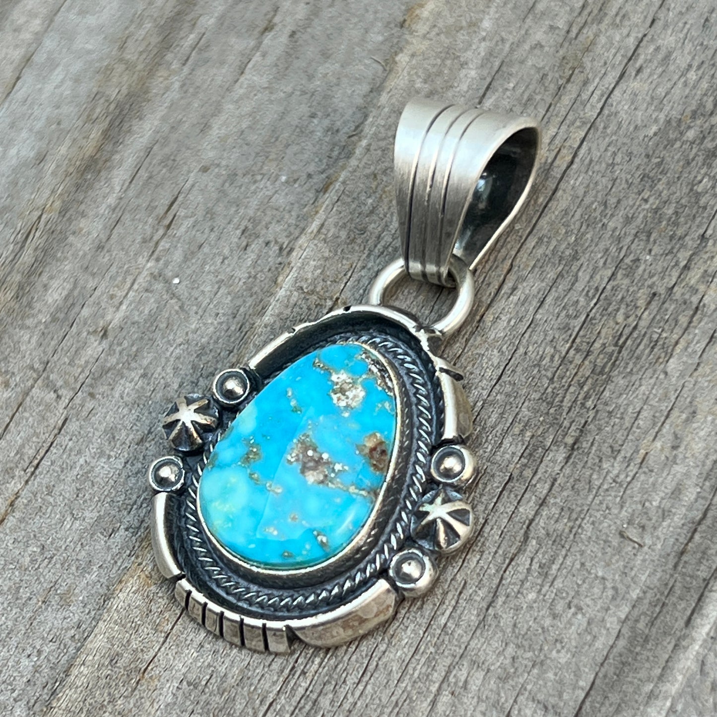Kingman Turquoise pendant sterling silver Marita Benally Navajo 740