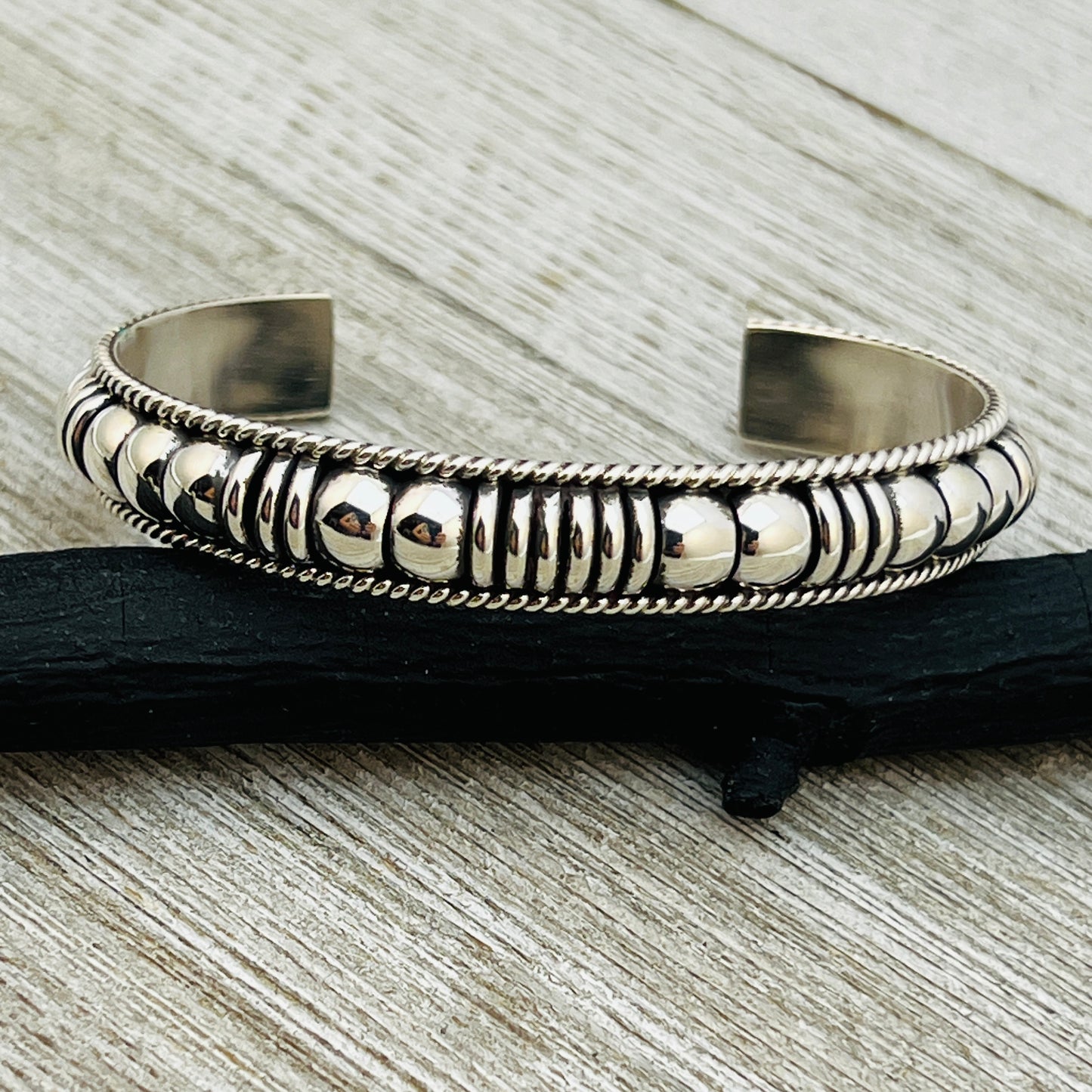 6 1/2" All Silver modern Narrow Cuff Bracelet Thomas Charley Sterling Stacking BR32