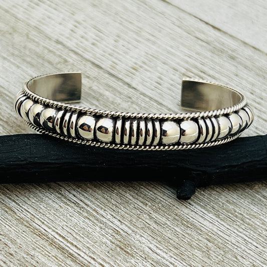 6 1/2" All Silver modern Narrow Cuff Bracelet Thomas Charley Sterling Stacking BR32