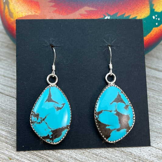 Blue Turquoise Dangle Drop earrings #1, Navajo Hiram Largo