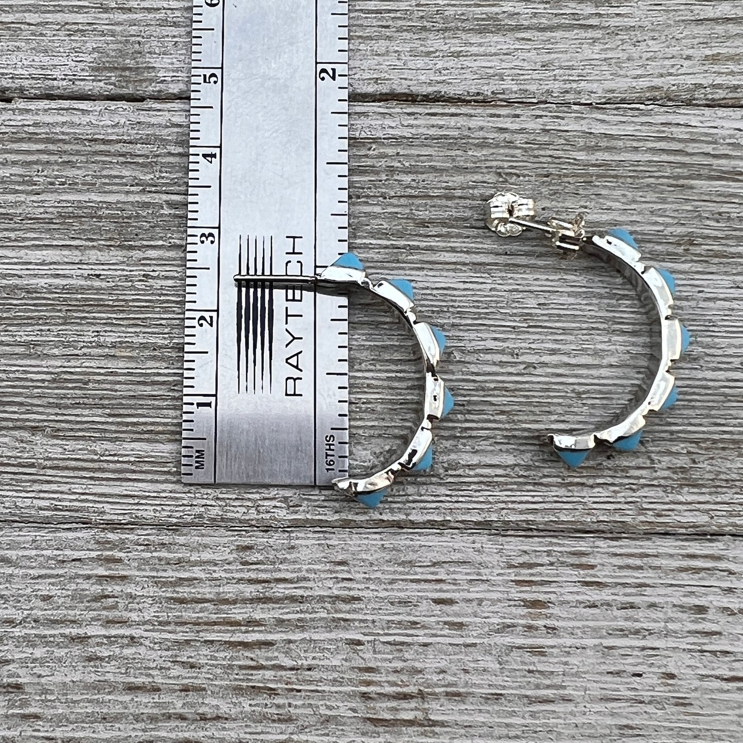 modern spike turquoise hoop earrings, Zuni Martin Chavez, sterling silver