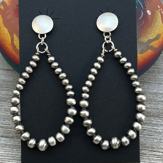 Sterling silver handmade Navajo Pearl Earrings, authentic Navajo handmade Dorinda Mariano
