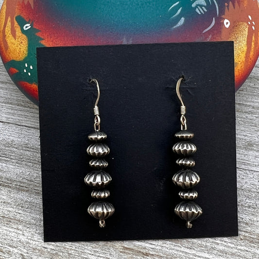 Sterling silver, Navajo pearl earrings, real handmade beads corrugated Preston Haley