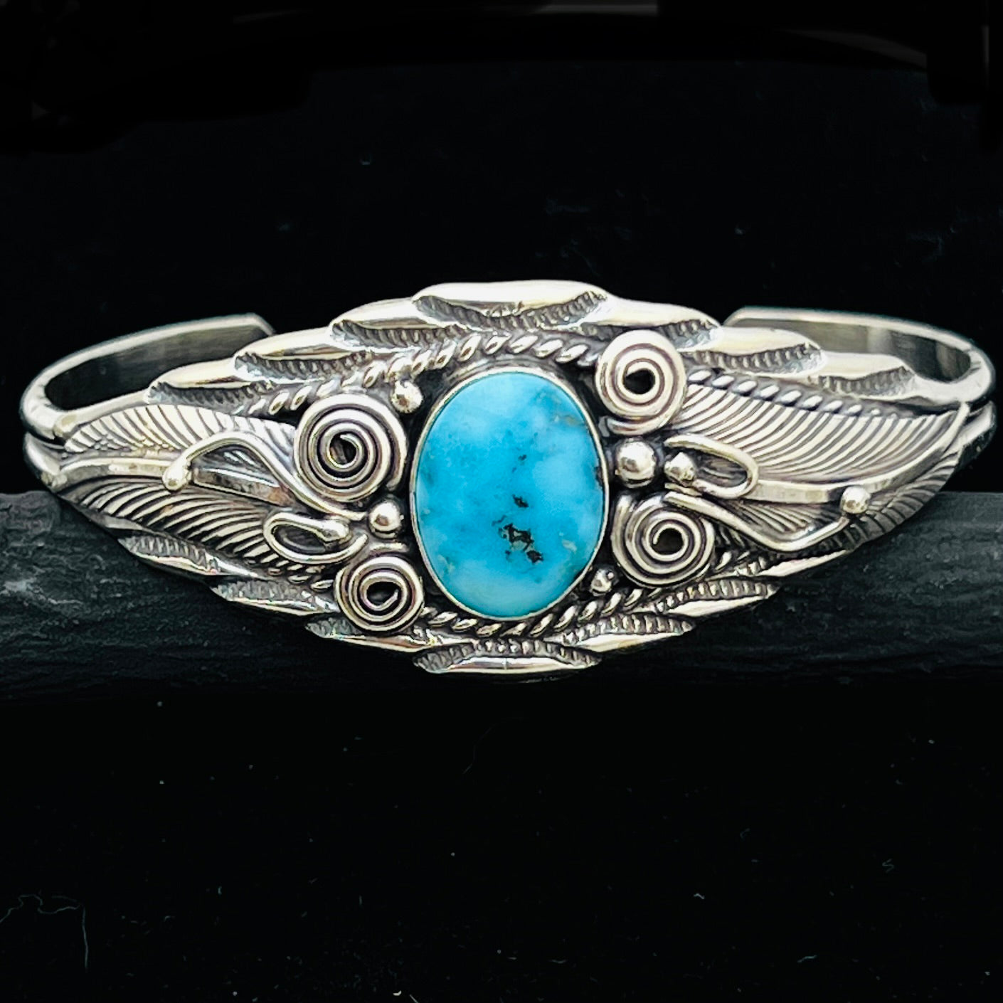 6 1/8" Stamped Navajo sterling silver Turquoise cuff bracelet Darrell Morgan BR77