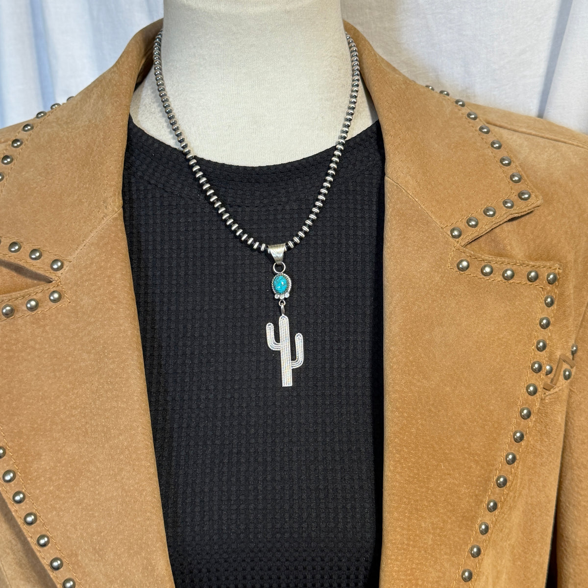 Blue Campitos Turquoise Cactus Pendant Sharon McCarthy Navajo Sterling Silver PD10