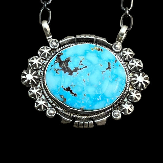 18" Kingman Spiderweb Turquoise Necklace Sterling silver Navajo Daniel Benally 611