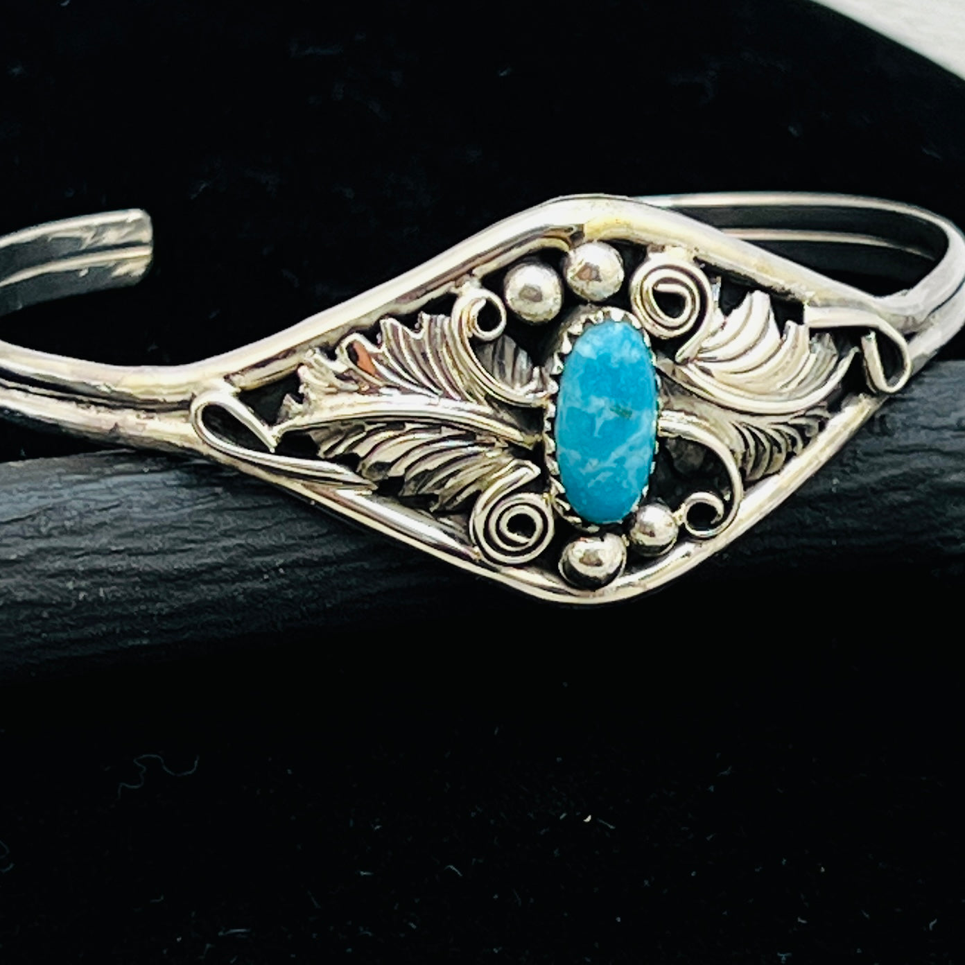 6 1/2" Stamped Navajo sterling silver Turquoise cuff bracelet Harry Yazzie BR67