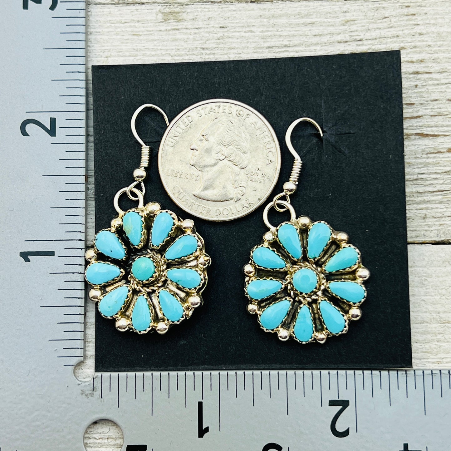 Clear Light Blue Kingman turquoise 1" Cluster dangle earrings Alicia Wilson Zuni signed 882